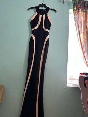 Windsor Black Maxi Gown with Blush Piping